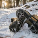 Snowy outdoor trail in a wooded park during late afternoon