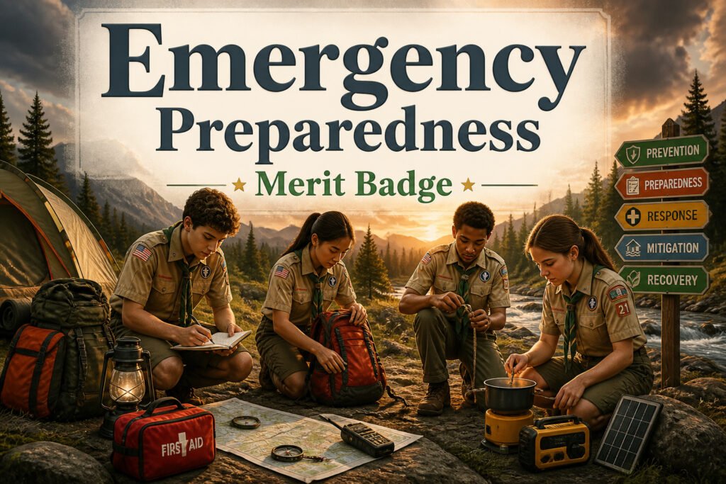 A scout working on the Emergency Preparedness merit badge.