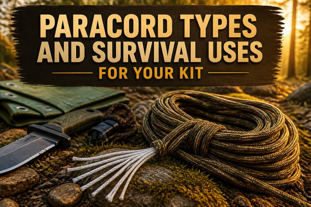 Different types of paracord displayed for survival use.