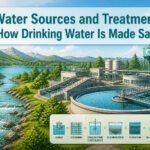 A water treatment facility with various tanks and equipment for processing water.